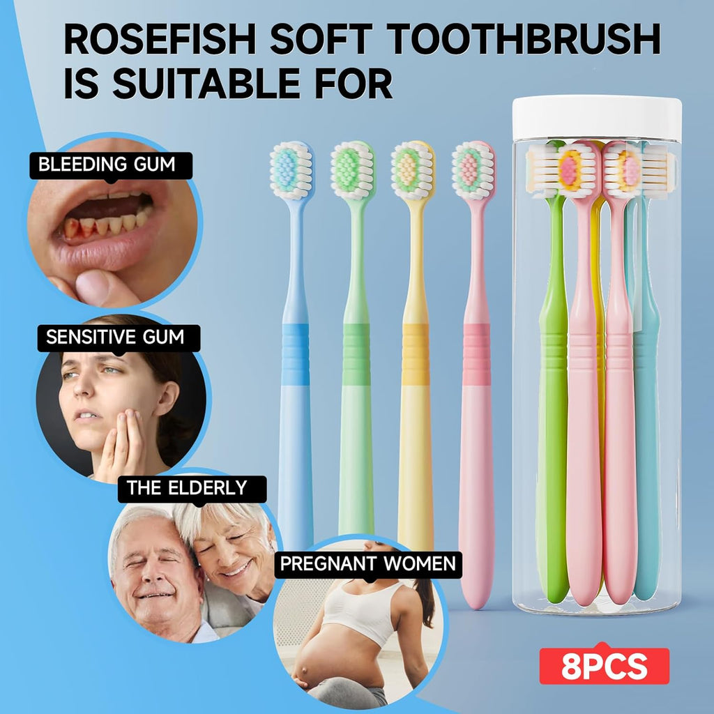 Extra Soft Toothbrushes for Adults Sensitive Gums Teeth Manual Toothbrushes Multicolor Wider Toothbrush Head Saves Brush Teeth Time 8 Pack for Family Pregnant Women Elderly
