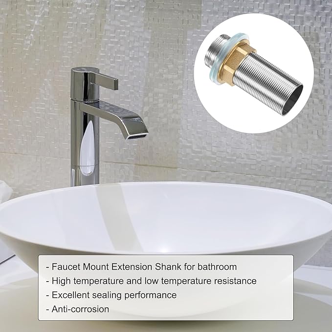 uxcell Faucet Mount Extension Shank 3.2"x 1.25" Stainless Steel Pipe Faucet Extension Nipple Locknut Kit Extension Threaded Lengthen Fixed High Foot with Raised Nut and Gasket Fittings