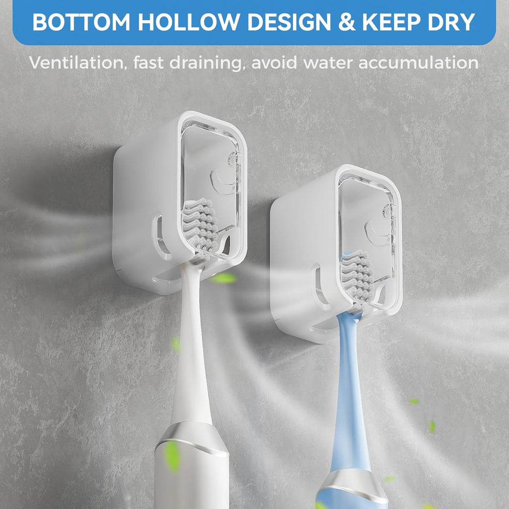 Toothbrush Holders for Bathroom【Innovation Single Slot Design】 2PCS Toothbrush Holder Wall Mounted with Cover for Shower, Single Toothbrush Dispenser Storage Organizer for Family & Travel