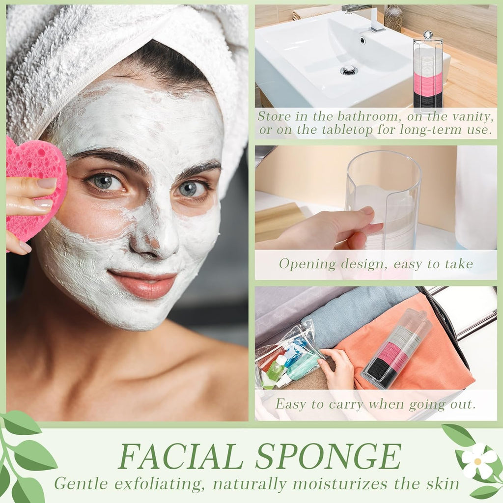 Sieral 120 Pcs Compressed Facial Sponges with Container Disposable Face Sponge Pads for Washing Face Cleansing Exfoliating Esthetician Makeup Removal(Heart,Pink, White, Black)