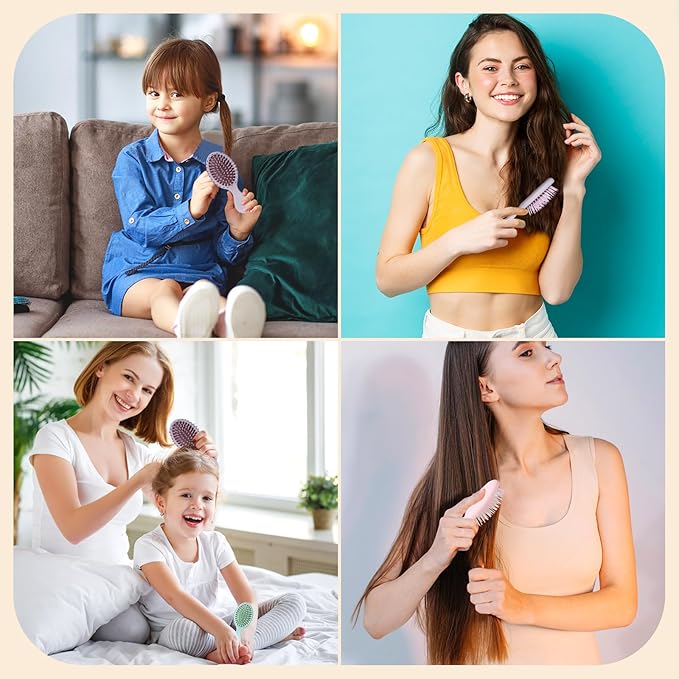 10Pcs Mini Hair Brush, Travel Detangling Brush for Girls Boys Kids Women Men, Pocket Small Hairbrush for Thick Curly Thin Long Short Wet or Dry Hair No Tangle