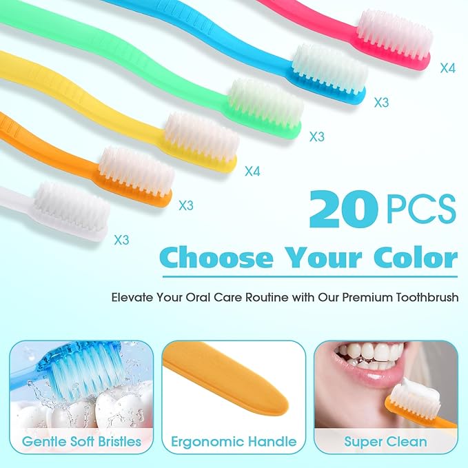 LemonRoad 20 Sets Travel Toothbrush Sets Disposable Toothbrush with Individual Portable Case Individually Wrapped Tooth Brush with Cases for Homeless Supplies Travel Camping Hotel(Candy)