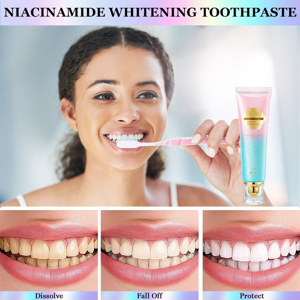 Hotlock Niacinamide Whitening Toothpaste - Brightening, Stain Removal, Freshening Breath Whitens Teeth, Protects Tooth Enamel, Freshens Breath 24 Hours 3.53oz.