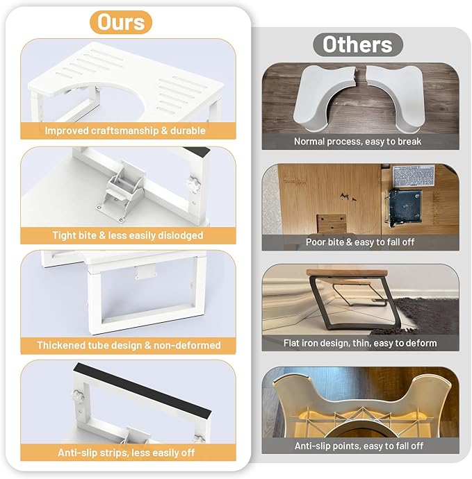 Bamboo Toilet Stool Foldable White, 7 in, 8 in Or 9 in Adjustable Height Pooping Stool Potty for Adults Kids, Sturdy Poop Step Stool for Bathroom, Non-Slip, Improve Squatting Posture, 500 lbs Capacity