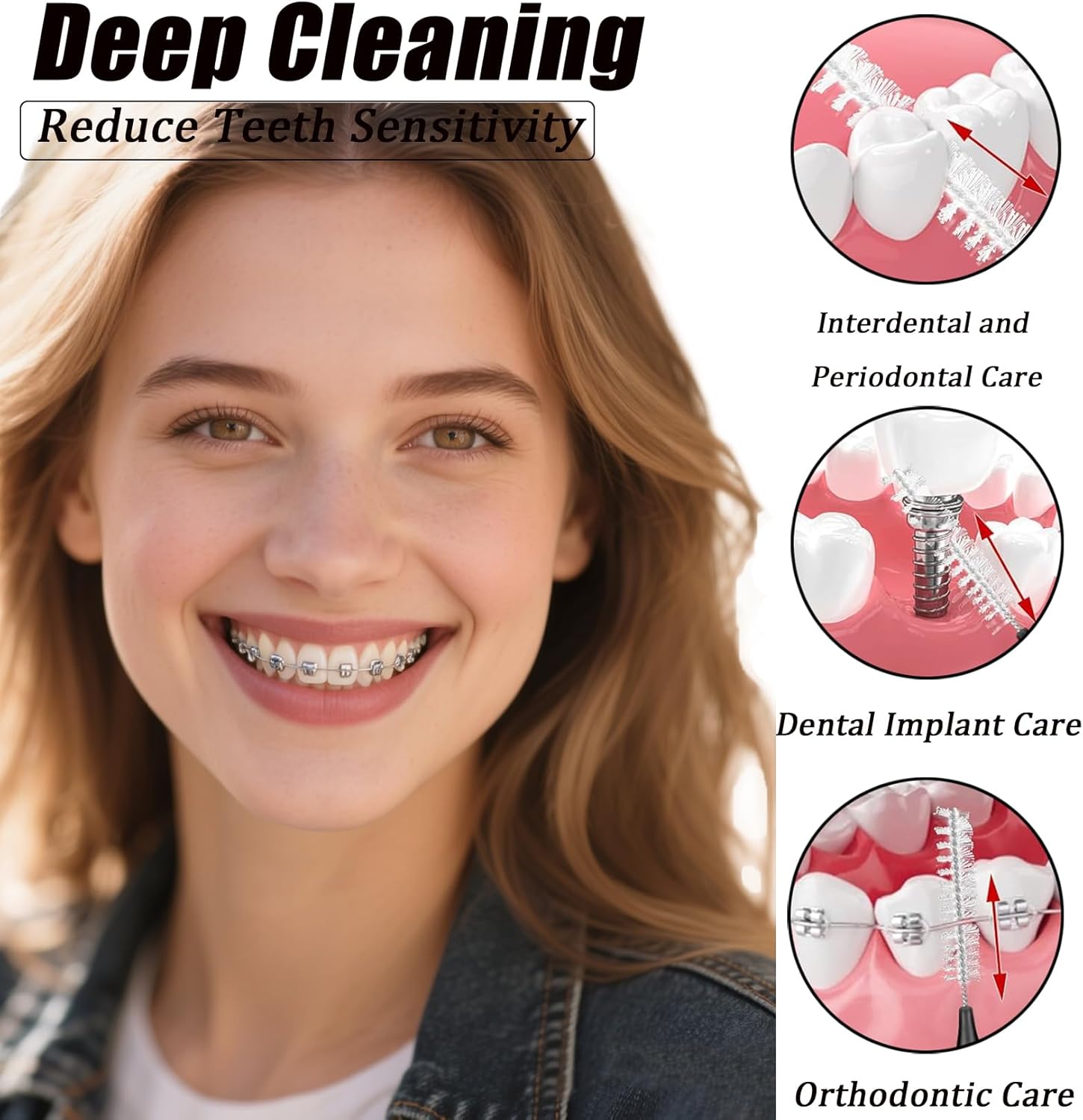 130-Count Interdental Brushes Set - Black & White Orthodontic Cleaning Kit with Spiral Brush Heads, Braces-Friendly Flossers & Toothpicks for Efficient Teeth & Braces Care