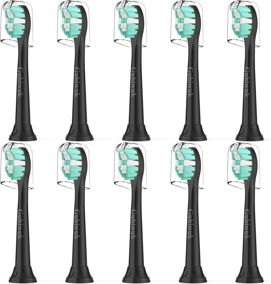 Toothbrush Heads for Philips Sonicare Replacement Heads, C2 Brush Head Compatible with Phillips Sonicare Click-on 4100 5100 6100 Electric Toothbrush, 10 Pack, Black