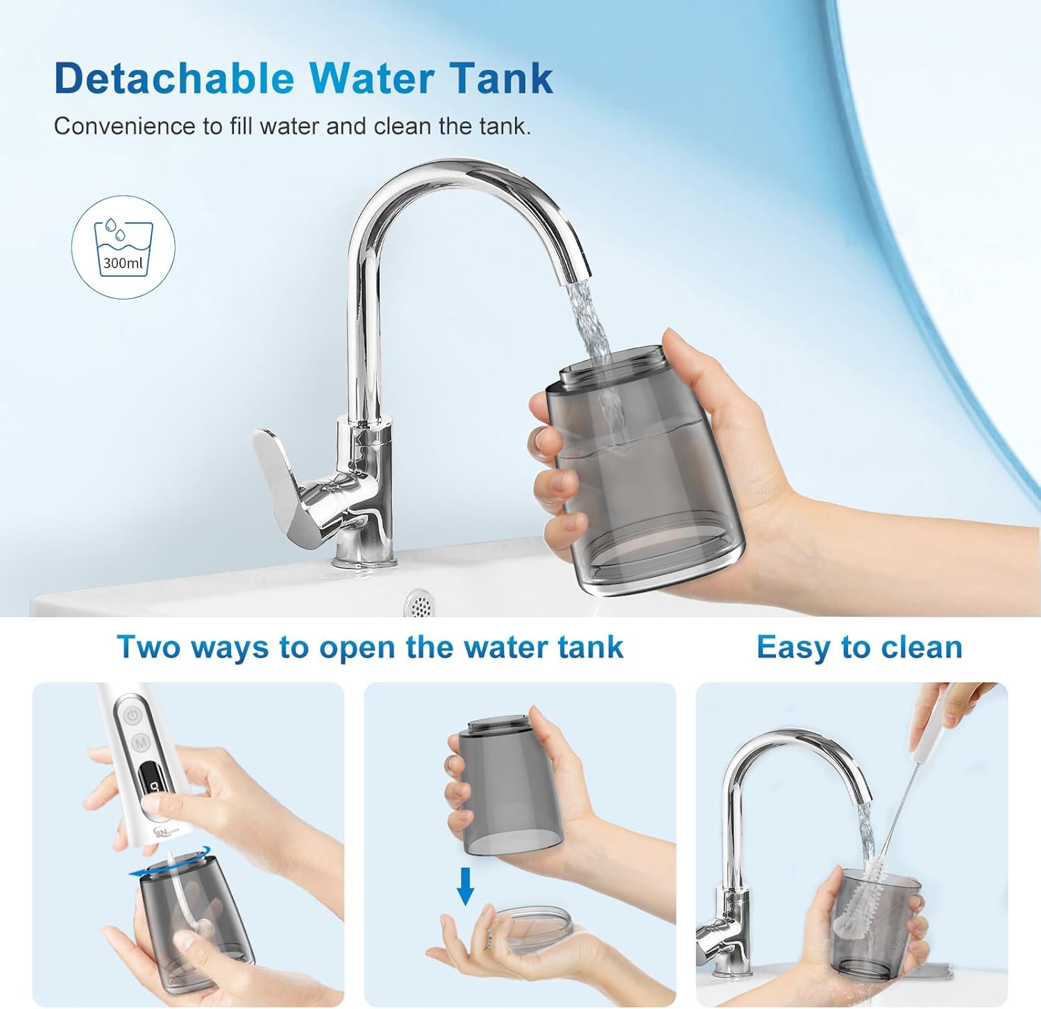 Water Dental Flosser Oral irrigator,JNGOODS 300ml Rechargeable Water flosser for Teeth IPX7 Waterproof 9 Modes Portable Oral Irrigator LED Display with 4 Jet Tips, Travel Home use (White)