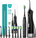 COSLUS Portable Water Flosser with Electric Toothbrush Combo: 2-in-1 Oral Clean Kit for Teeth, Braces, Gums Care - Brushing & Flossing for Adults, Family, Travel Use, BPA-Free, Black, C20 & C41