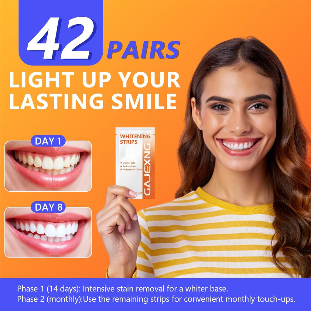 Teeth Whitening Strips, 42 Treatments (84 Strips) White Strips for Sensitive Tooth Whitening Kit, Enamel-Safe, Residue-Free, Non-Slip,Removes Coffee & Wine Stains, Mint
