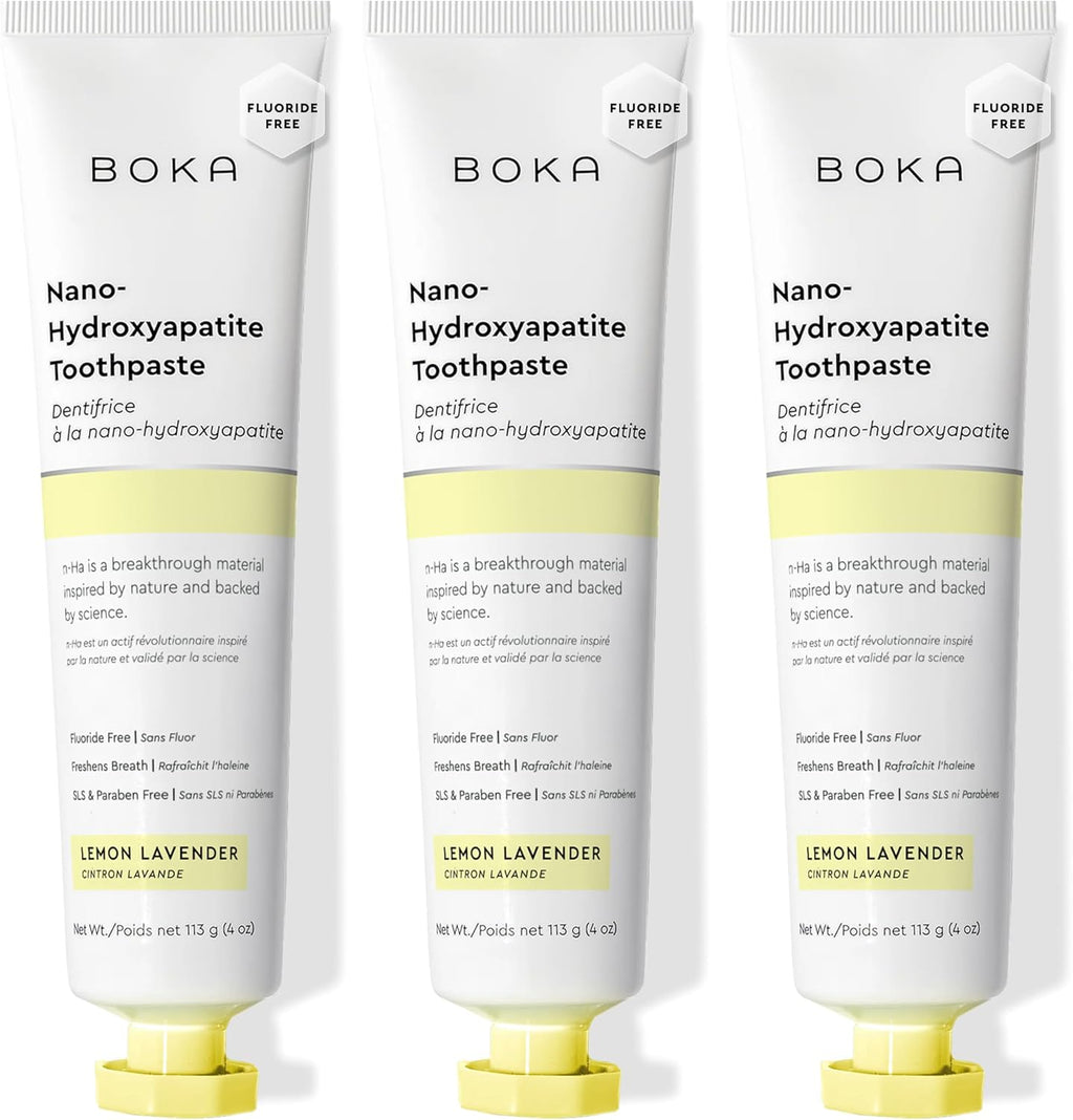 Boka Fluoride Free Toothpaste, Nano Hydroxyapatite Toothpaste, Appropriate for Sensitive Teeth - for Adult, Kids Oral Care - Lemon Lavender Flavor, 4 Fl Oz 3Pk US Manufactured