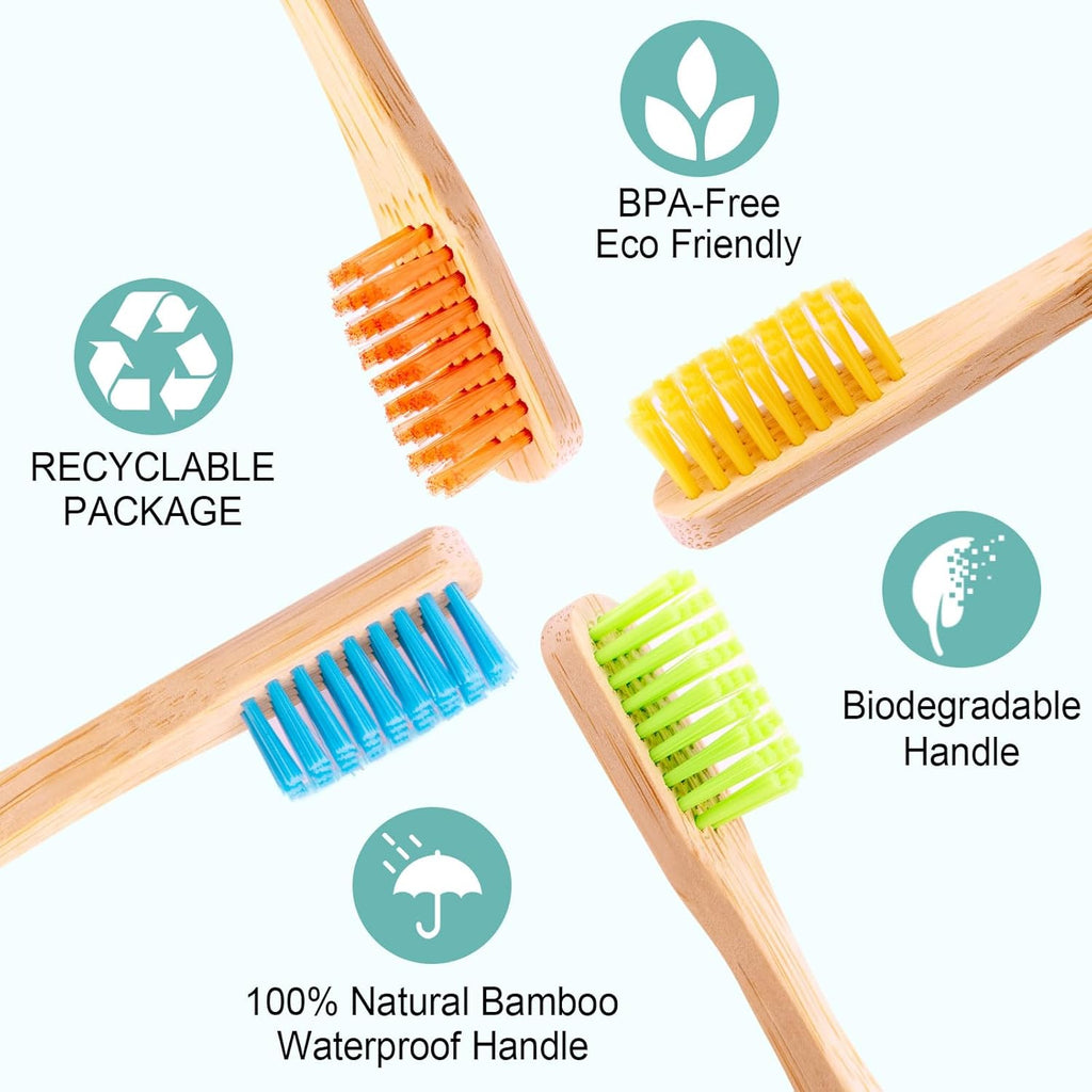 Bamboo Toothbrushes Medium Hard Bristles for Adults 10 Pack, Wooden Toothbrush Family Set Natural Organic Tooth Brush Multi-Color
