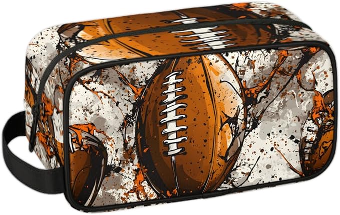 Rugby Football Sport Boys Travel Toiletry Bag Waterproof Wash Bag Shower Shaving Bag Cosmetic Organizer Makeup Bag Portable Toiletries Accessories for Women Men