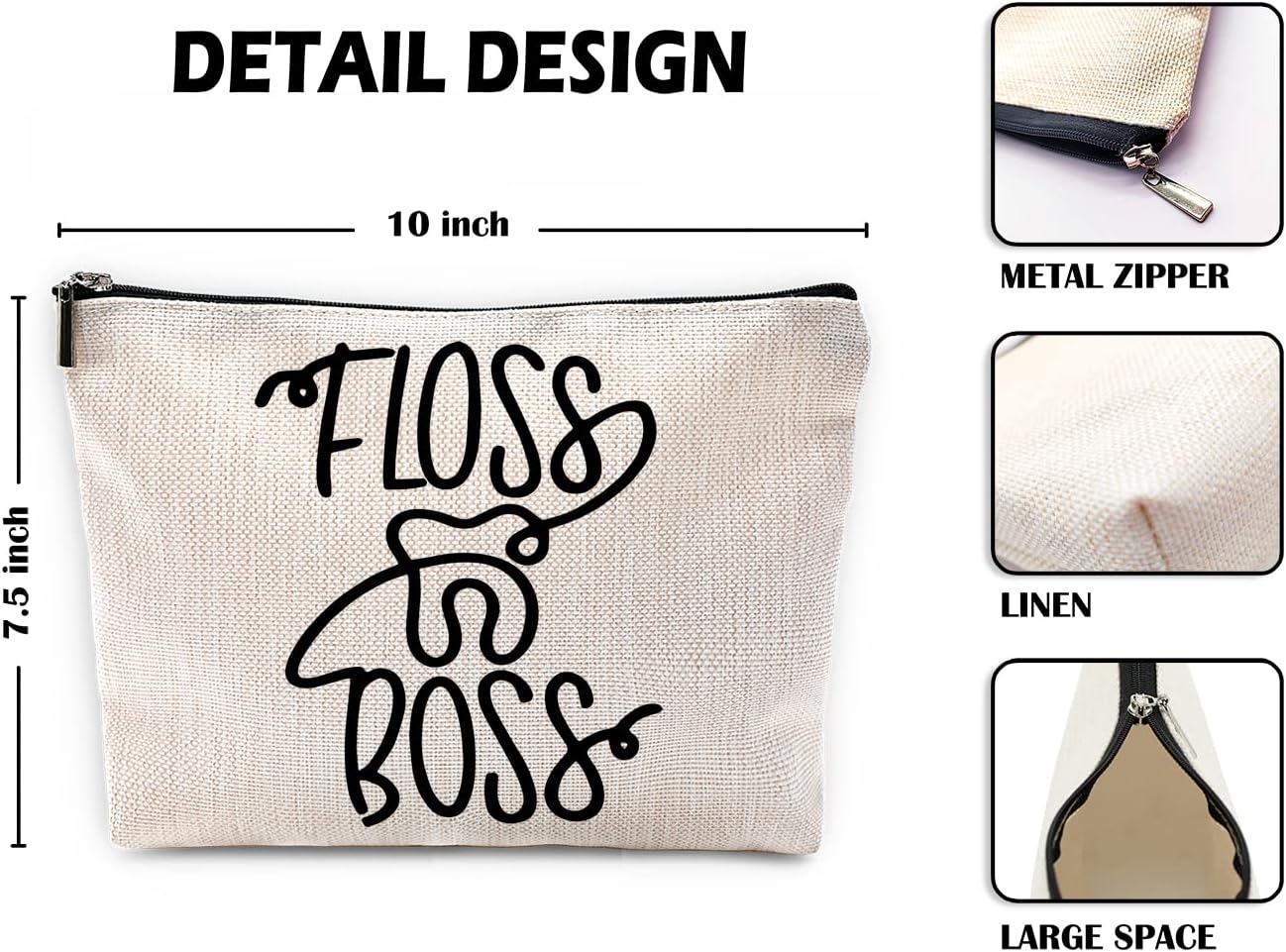 Sufamb Floss Boss Makeup Bag, Funny Dental Assistant Cosmetic Pouch for Women Girls, Funny Gifts for Dentists Women Dental Hygiene Hygienist,Dental Assistant Gifts