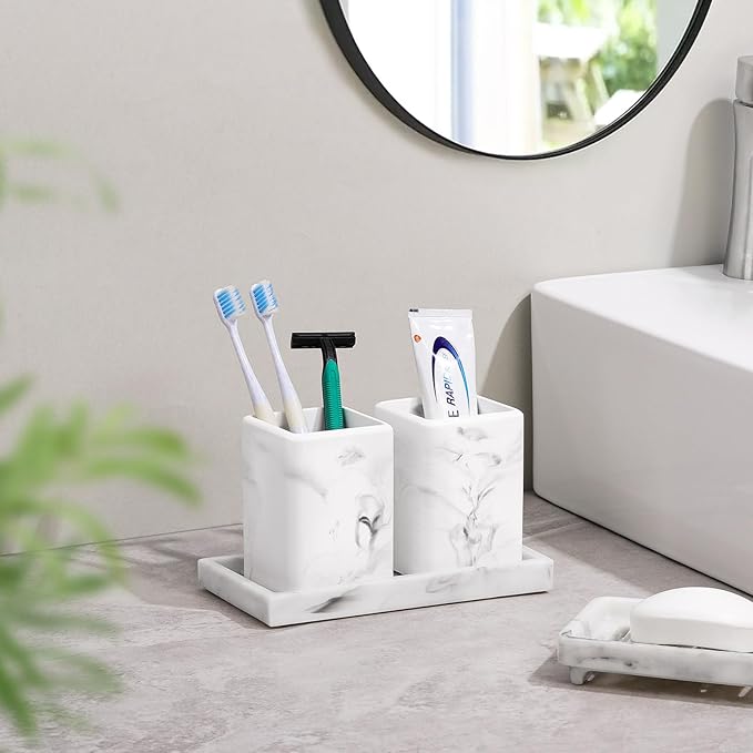 Luxspire Toothbrush Holders 2 Pack, Fast Drying Toothbrush Holders for Bathroom, Diatomite Toothbrush Cups Electric Toothbrush and Toothpaste Holder for Bathroom Countertop, Marble