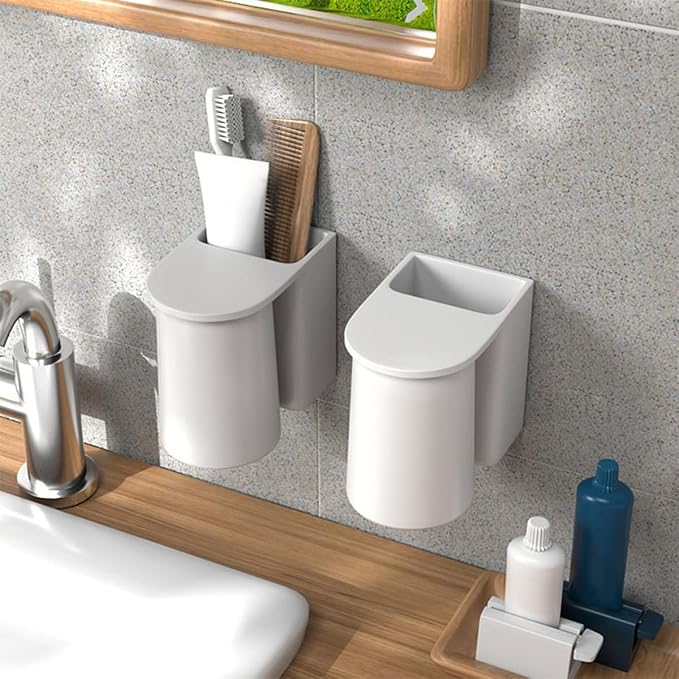 ABOOFAN Magnetic Wall Mounted Toothbrush Holder Cup with Adhesive Back Space-Saving Bathroom Organizer for Electric Toothbrush and Toothpaste Storage Dust-Resistant Abs Cup with Ventilated