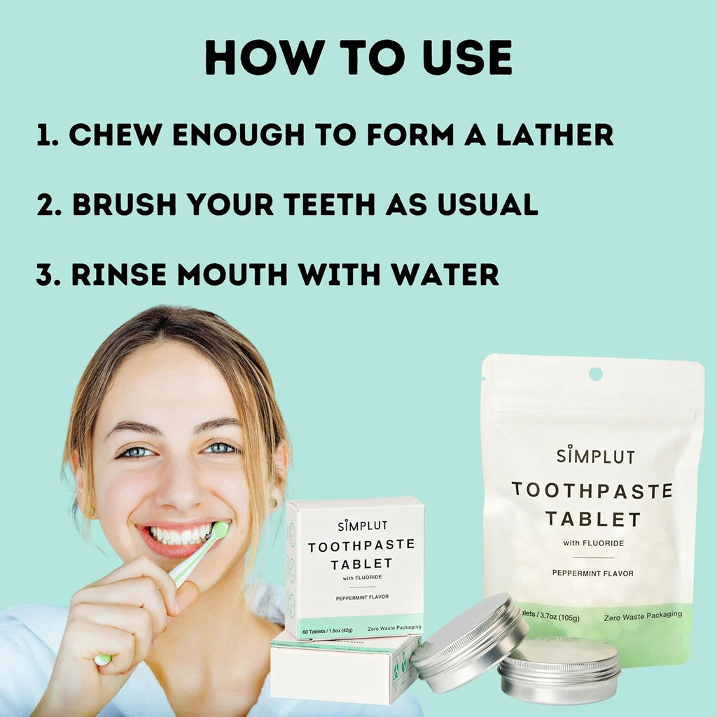 Chewable Toothpaste Tablets with Fluoride, 150 Pack - Travel Sized Oral Care, Eco Friendly Vegan Dental Tabs for Brushing - All Natural, SLS Free Ingredients for Adults - Peppermint Flavored