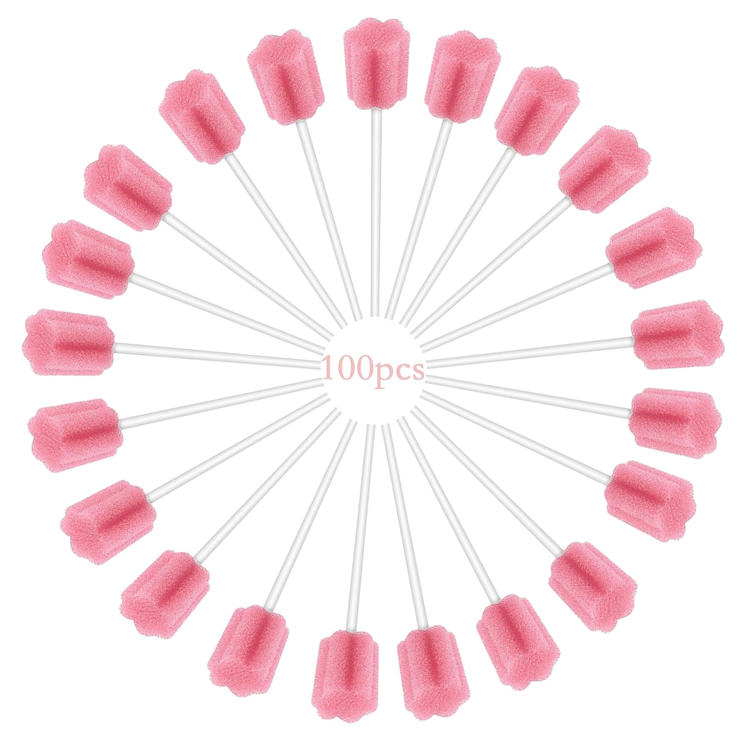 100Pcs Disposable Mouth Sponge Swabs Elderly Kids Adults Tooth Mouth Cleaning Individually Wrapped (Pink)