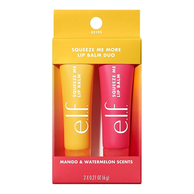 e.l.f. Squeeze Me More Lip Balm Duo, Moisturizing Balm For A Sheer Tint Of Color, Made With Hyaluronic Acid, Vegan & Cruelty-Free, Mango & Watermelon