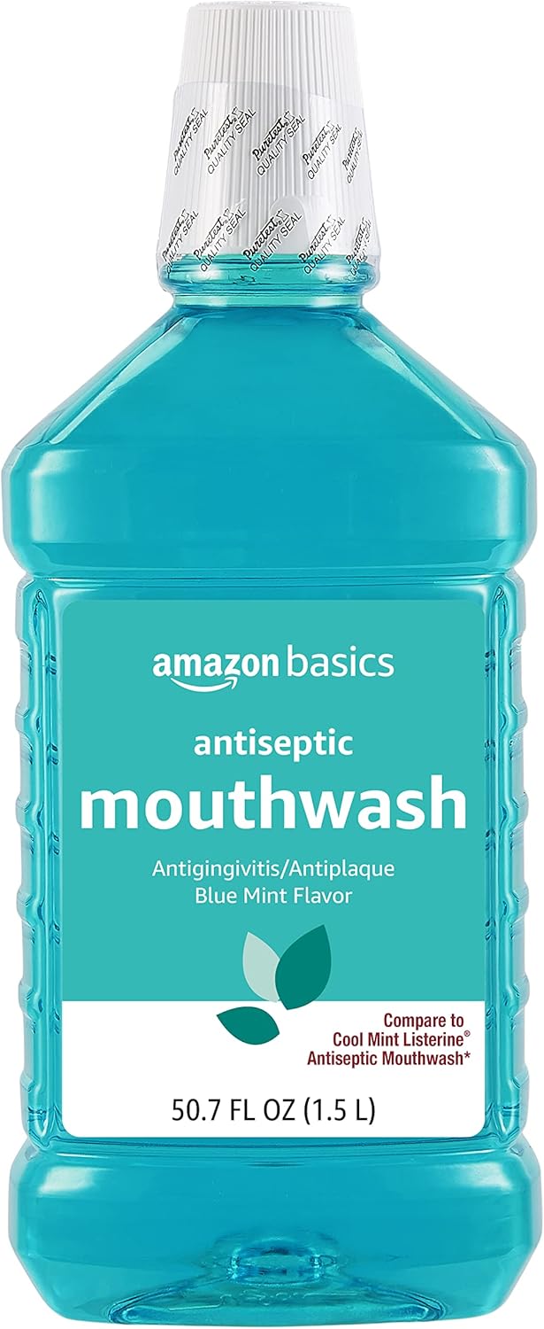 Amazon Basics Fresh Breath Mouthwash, Blue Mint Antiseptic, 1.5 Liters, 50.7 Fl Oz, 1-Pack (Previously Solimo)