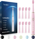 7AM2M Sonic Electric Toothbrush for Adults and Kids- High Power Rechargeable Toothbrushes with 8 Brush Heads,5 Adjustable Modes, Built-in 2-Minute Smart Timer,4 Hours Fast Charge for 30 Days(Pink)