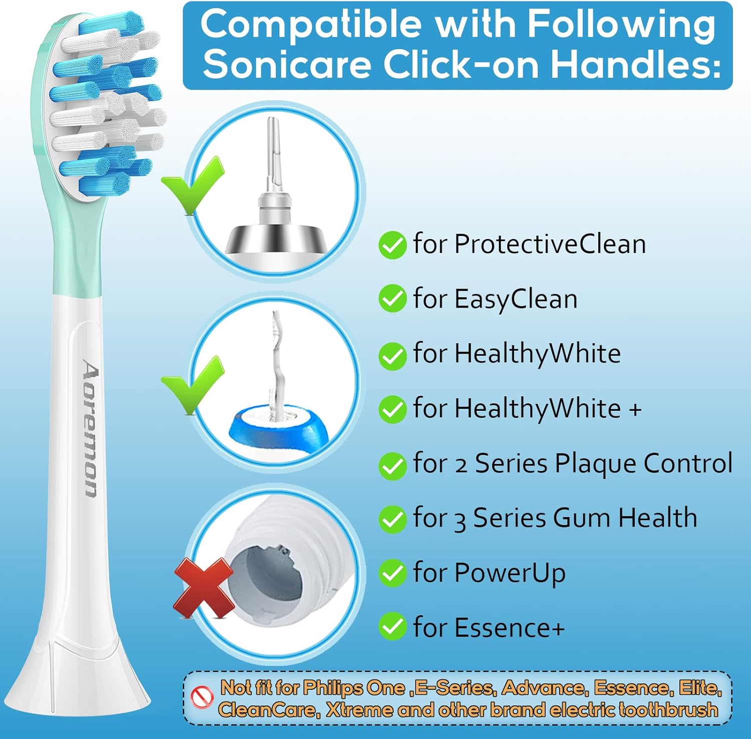 Aoremon Replacement Toothbrush Heads for Philips Sonicare C3 Premium Plaque Control HX9044/65 G3 Gum Care HX9054/65 W3 4100 5100 6100 7500 C1 C2 Flexcare Diamondclean HealthyWhite, 6 Count, White
