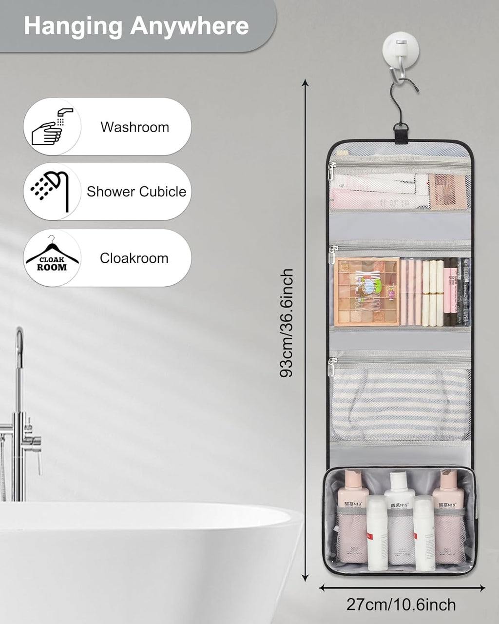 Relavel Travel Hanging Toiletry Bag for Men Women Travel Kit Shaving Bag Waterproof Large Makeup Bag Wash Bag Makeup Organizer Cosmetic Case for Bathroom Shower Black