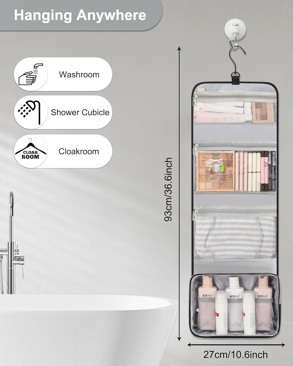 Relavel Travel Hanging Toiletry Bag for Men Women Travel Kit Shaving Bag Waterproof Large Makeup Bag Wash Bag Makeup Organizer Cosmetic Case for Bathroom Shower Black