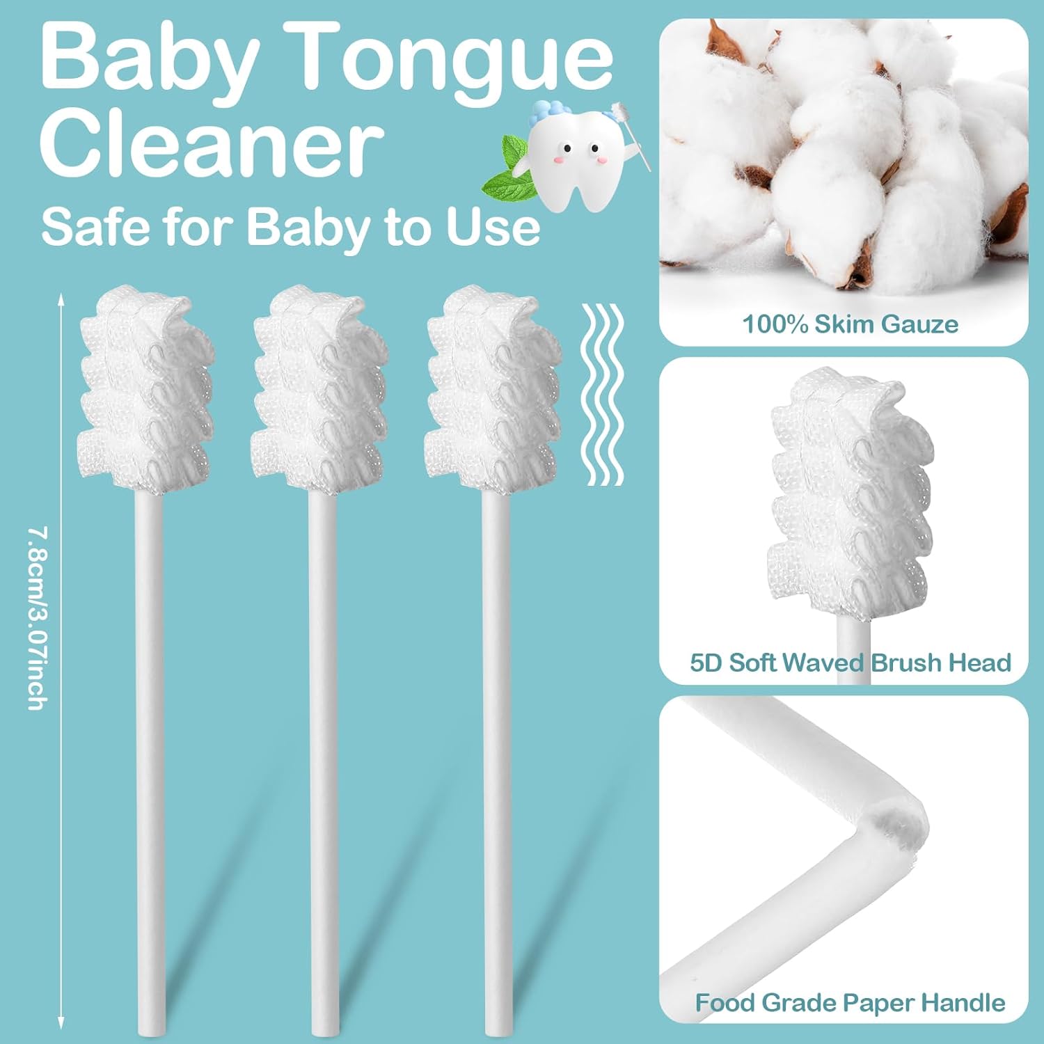 200 Pieces Baby Tongue Cleaner Disposable Infant Oral Cleaner with 4 Pieces Finger Toothbrush Soft Gauze Baby Mouth Newborn for Tooth Mouth Gum Dental Care(Blue)
