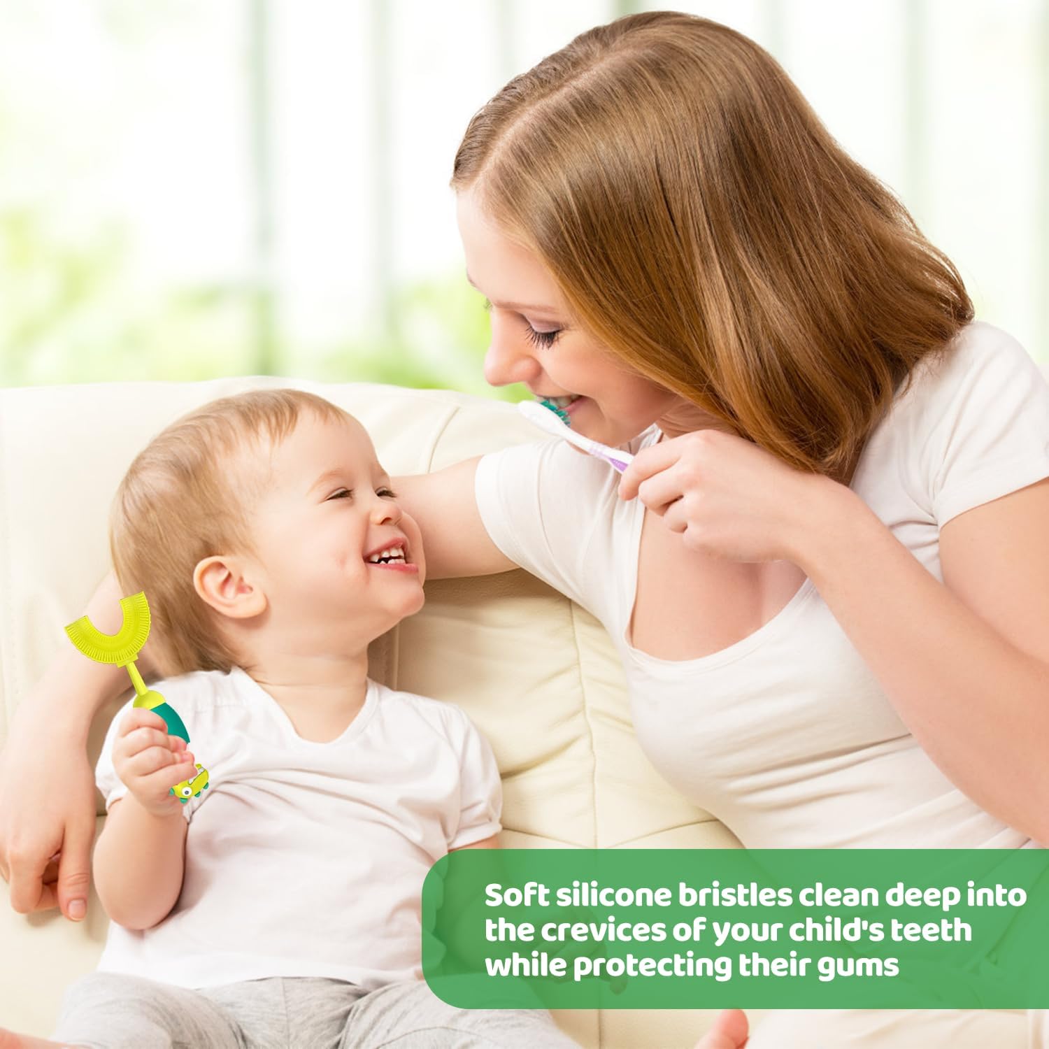 U-Shaped Toothbrush for Kids Ages 2-7， Soft Food-Grade Silicone for Sensitive Gums， 360° Teeth Cleaning Design，Training & Travel-Friendly Toddlers' Toothbrush (Light Green)