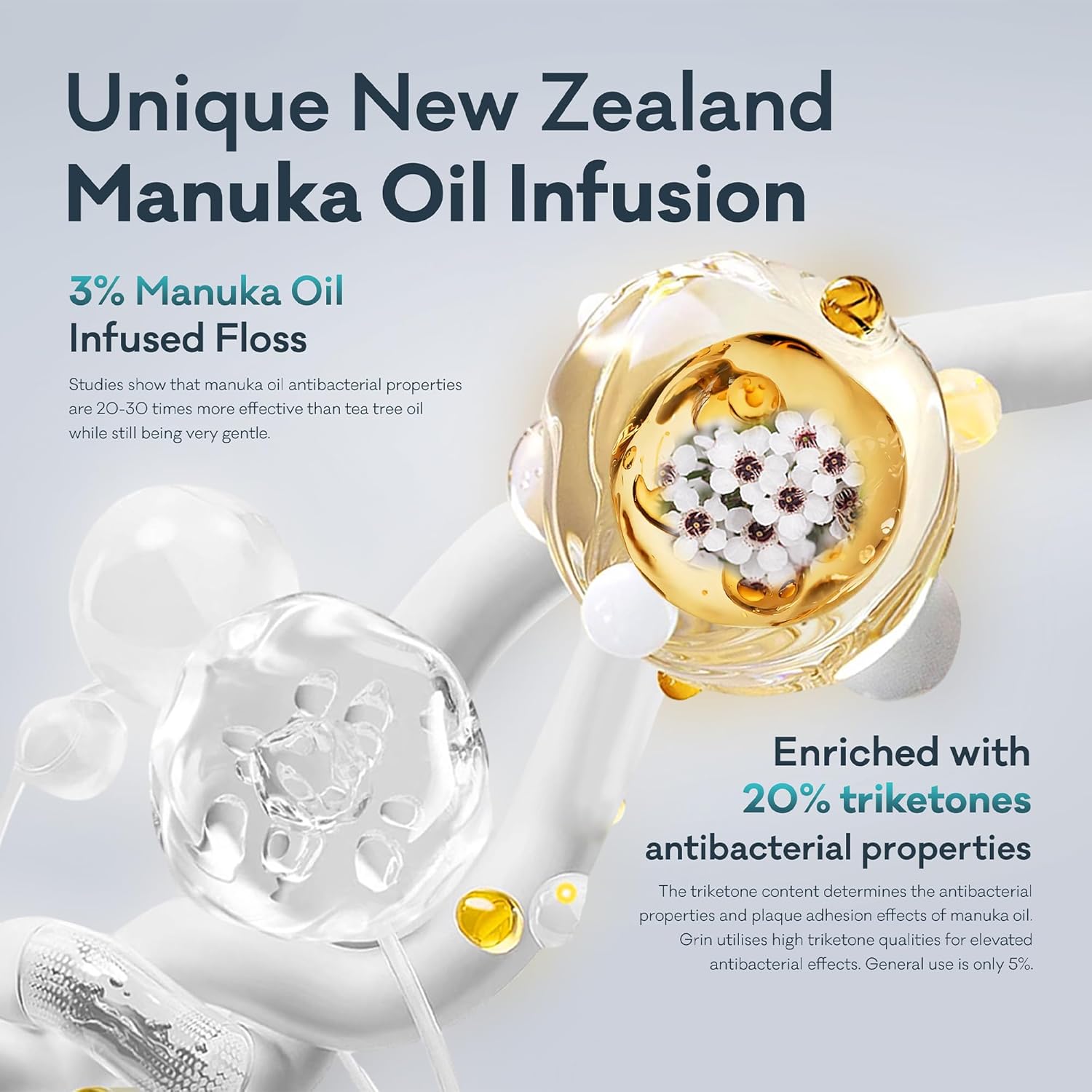 Grin Tooth Picks Flossers for Adults – Manuka Oil Infused Dental Floss Picks for Teeth Cleaning - Natural Mint Flavor - 100% Recycled Plastic Handle - 80 Count Canister (Pack of 3)