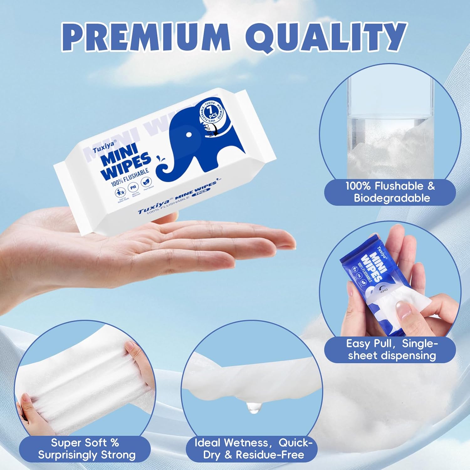 36 PackTravel Flushable Wipes with Aloe & Vitamin E,Impossibly Compact 7 Wipe Per Pack Mini Travel Adult Wet Wipe,Hypoallergenic & Fragrance-Free Skin-Friendly Flushable Wet Wipe(252 Total Wipes)