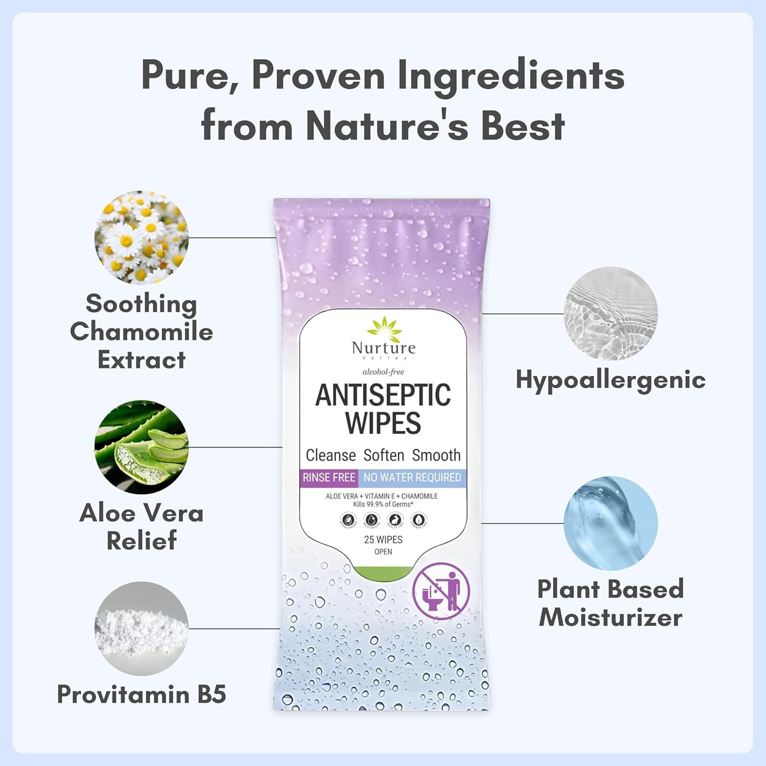 Nurture XL Antibacterial Body & Hand Wipes | Alcohol-Free Antiseptic Wet Sanitizer Towelettes for Germ Removal, Disinfecting Skin, Sanitizing Hands |Cleaning Cloths | Adults & Baby | Thick & Strong