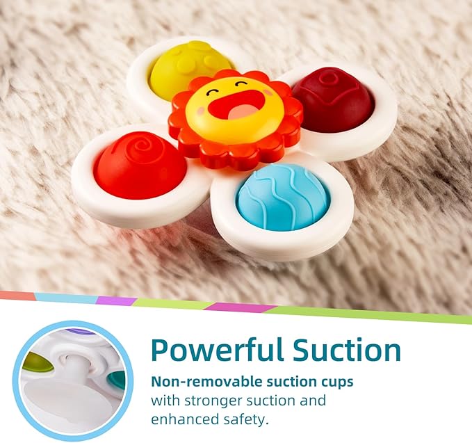 LiKee Strong Suction Cup Fidget Rotating Sensory Bath Toys for Baby Christmas Stocking Stuffers, Airplane Car Travel Table & Window Toys for Toddler Boys and Girls, 10+ Months