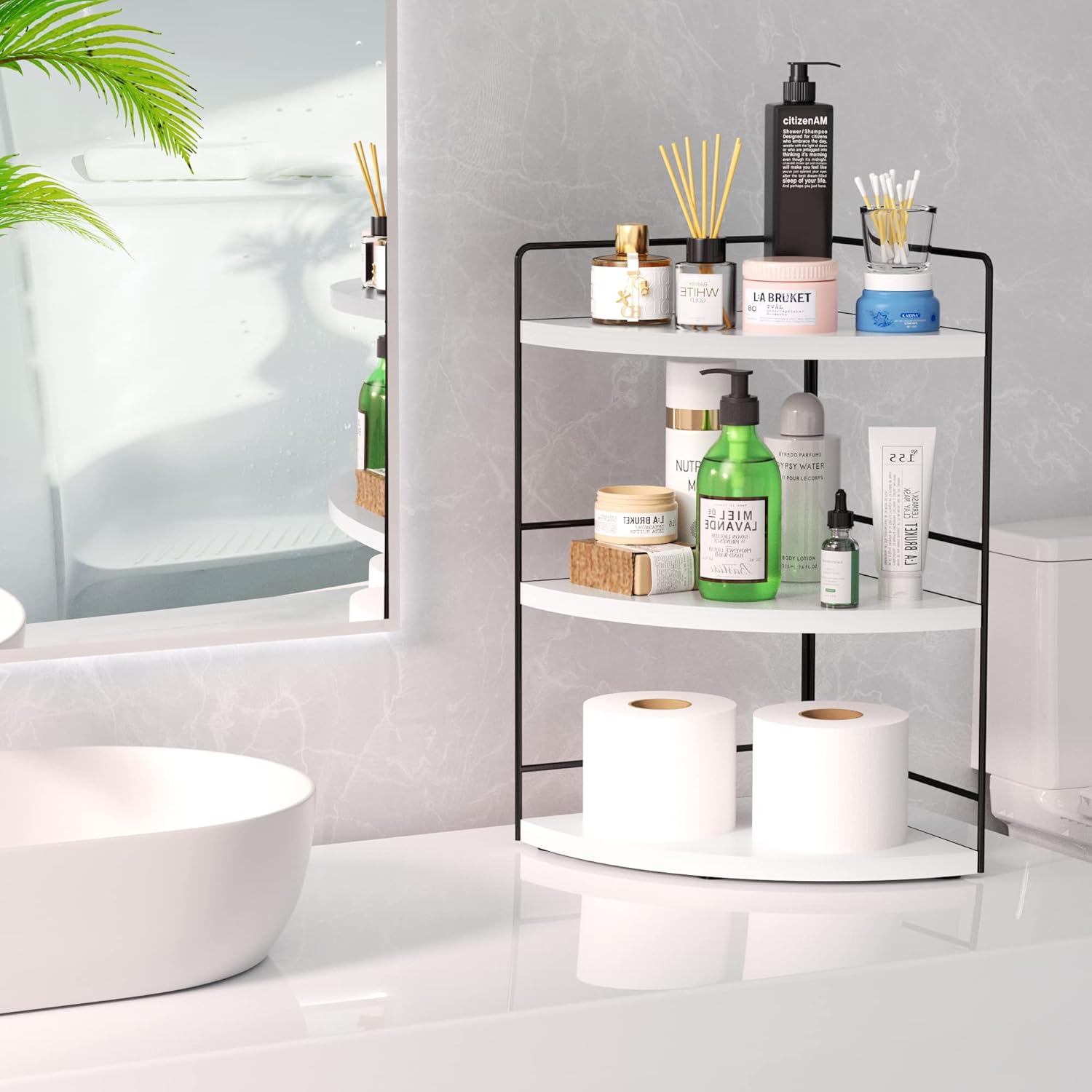 ZGO 3-Tier Bathroom Organizer - Countertop & Corner Organizer, Makeup & Skincare Storage, Kitchen Counter Shelf - White