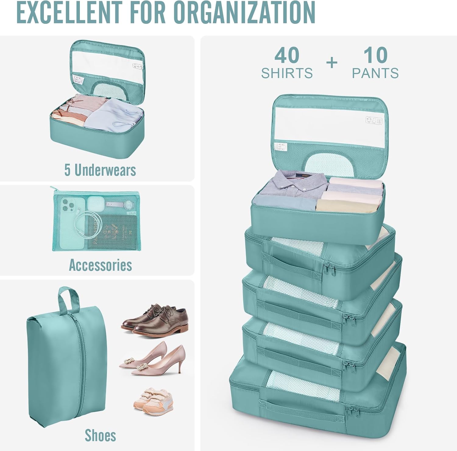 Veken 10 Set Packing Cubes for Travel Essential, Suitcase Organizer Bags in 4 Sizes, Carry-On Luggage Accessories with Large Laundry & Hanging Toiletry Bag, Must-Have for Airplane, Road Trip & Camping