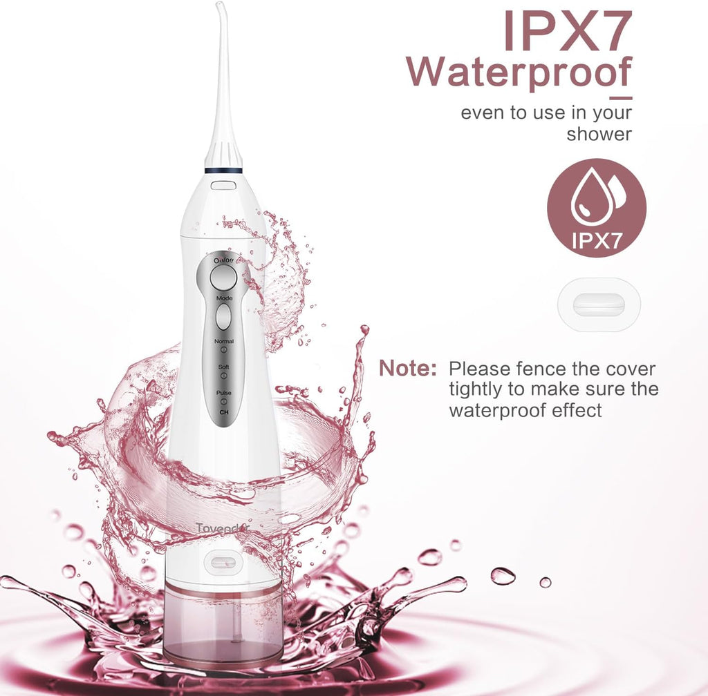 TOVENDOR Electric Water Flosser, Cordless Rechargeable Dental Oral Irrigator IPX7 Waterproof 300ML Travel Water Teeth Cleaner with 5 Tips for Braces Care Teeth Gums Cleaning, Home Office Daily Use