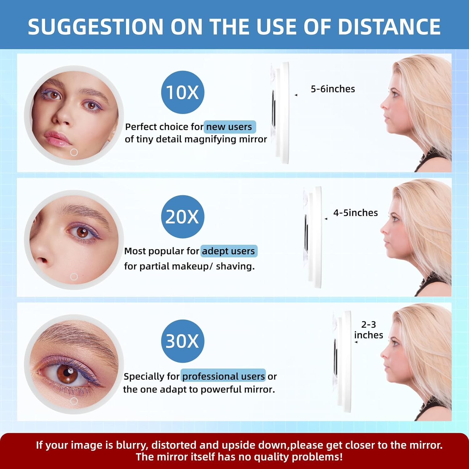 20X Magnifying Mirror with Light, Rechargeable 3 Colors Dimming Lighted Magnifying Mirror with 3 Suction Cups and 360° Stand, 6" Large Travel Tabletop Magnified Makeup Mirror with Tweezers & Scissors