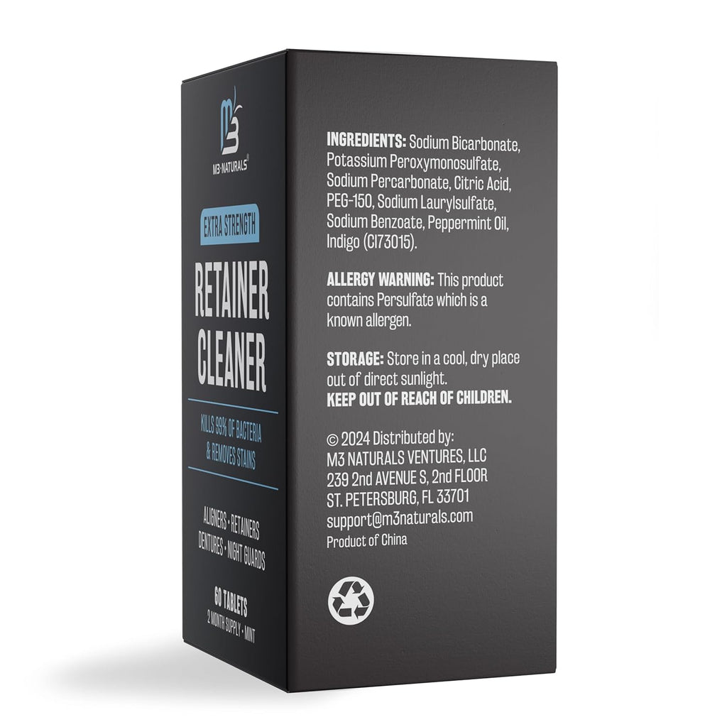 Retainer Cleanser Tablets Cleaner, Removes Odors Discoloration Stains and Plaque 2 Month Supply Denture Cleansers Retainers Mouth Guards Denture Bath Mint by M3 Naturals