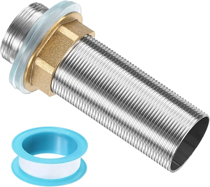 uxcell Faucet Mount Extension Shank 4"x 1.25" Stainless Steel Pipe Faucet Extension Nipple Locknut Kit Extension Threaded Lengthen Fixed High Foot with Raised Nut and Gasket Fittings