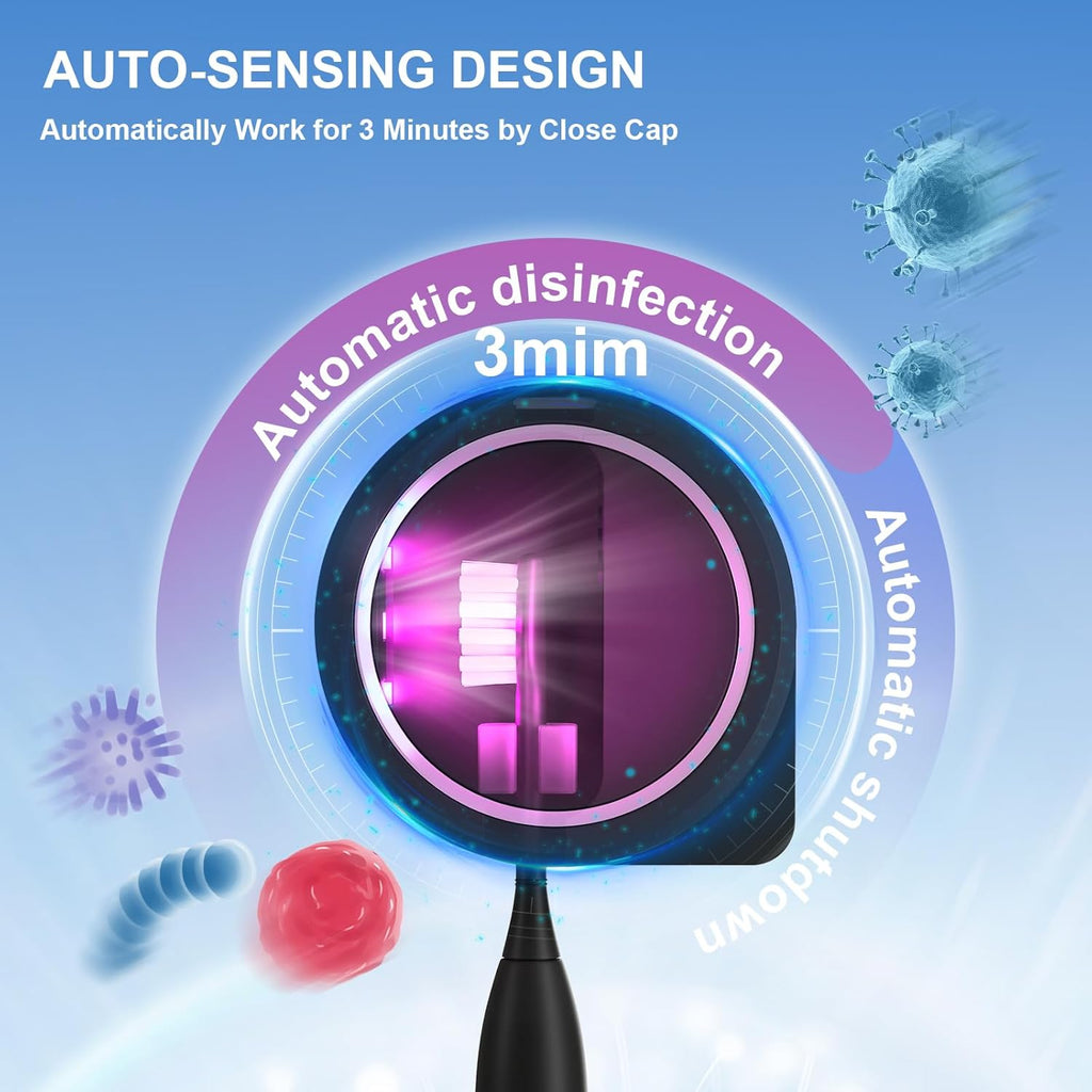 UV Toothbrush Sanitizer Holder, Toothbrush Sanitizer and Holder Cover Caps with Fan Drying, Rechargeable Portable Toothbrush Cleaner Case Fits Most Electric and Manual Toothbrushes (Black)