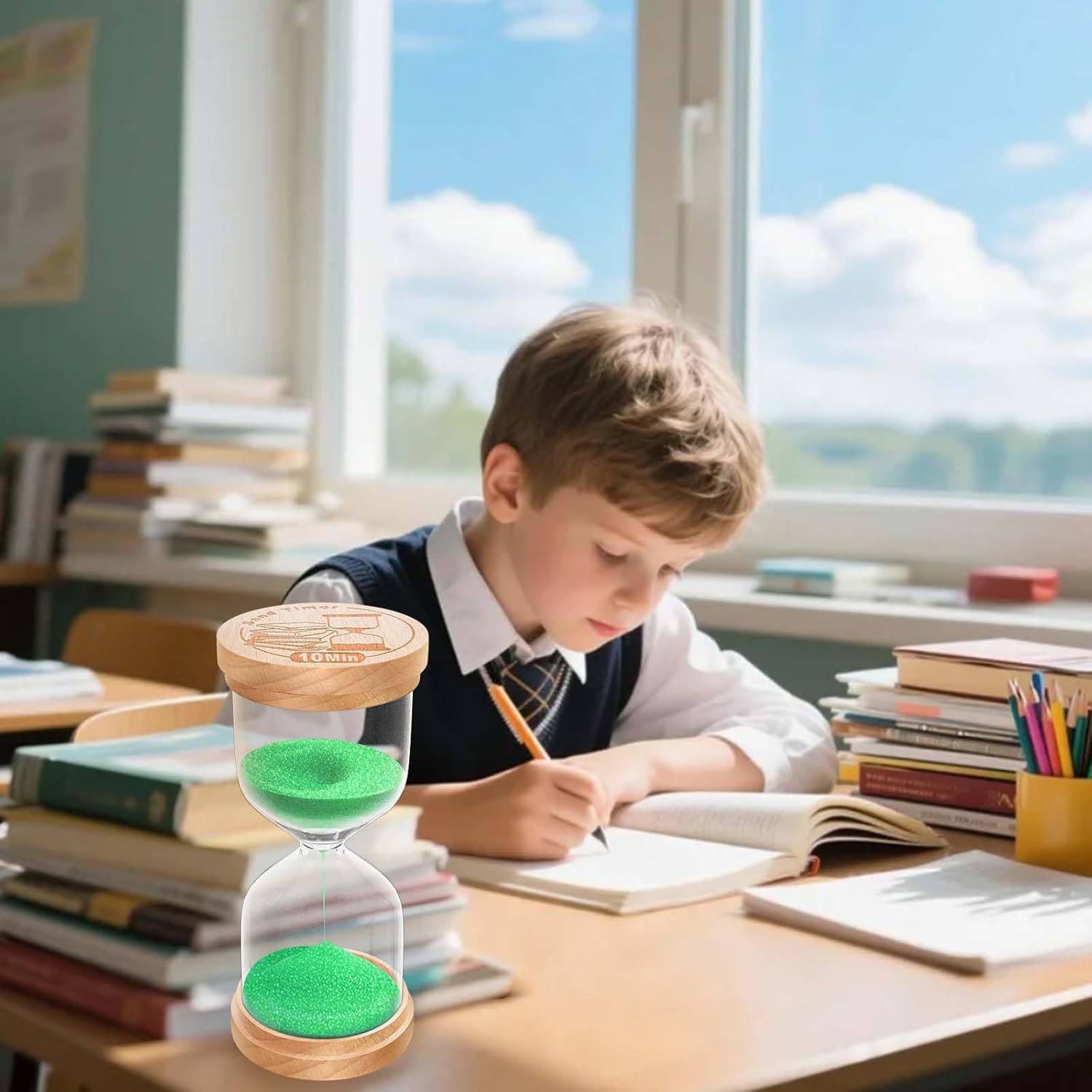 3 Minute Sand Timer, Wooden Hourglass Sand Clock, Small Wood 3 Min Hour Glass, Three Minutes Sandglass for Brushing Teeth, Reloj De Arena, Classroom, Game, Kitchen, Home, Office