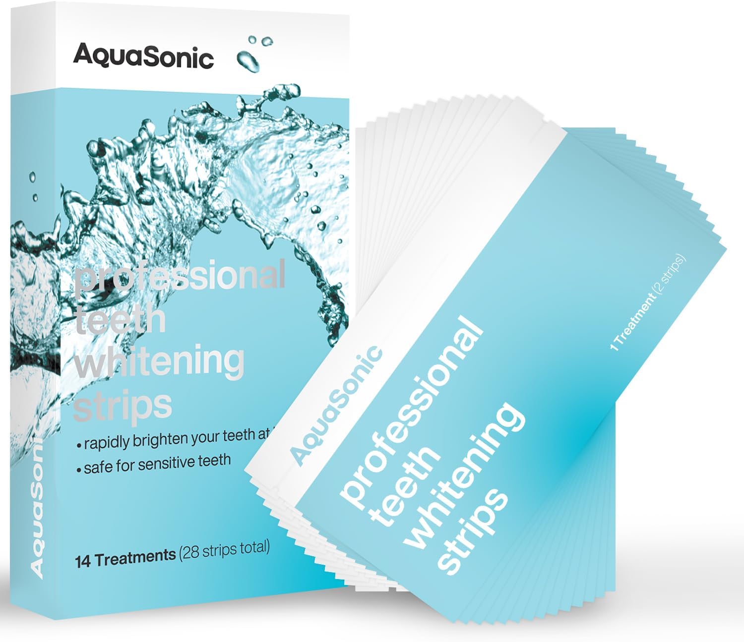 AquaSonic Professional Teeth Whitening Strips - Enamel Safe Teeth Whitening with Hydrogen Peroxide - Easy to Use, Non-Slip, Affordable & Effective (Unflavored)