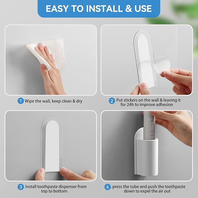 MOPMS Electric Toothbrush Holders, Wall Mounted Tooth Brushing Holder for Bathroom, Self Adhesive Electric Toothbrush Organizer Space Saver
