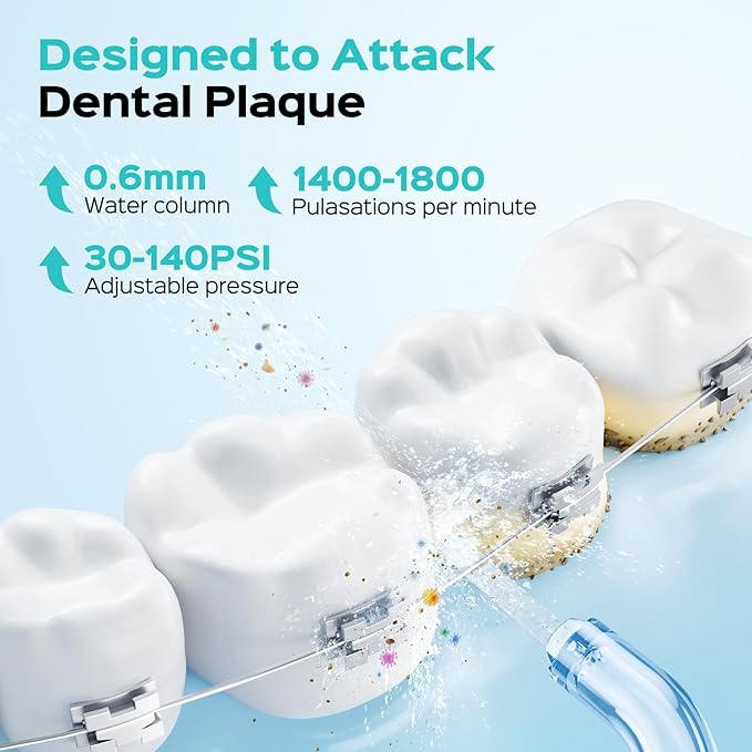COSLUS Portable Water Flosser for Teeth: 3 Modes & 6 Pressure Settings with Jet Mode Water Dental Pick for Orthodontic, Braces, Sensitive Gums, Compact for Travel, 300ML for Multiple Users, White C51