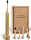 Sonic Bamboo Electric Toothbrush for Adults - Rechargeable Electric Bamboo Toothbrush -4 Pack Soft Brush Heads-Plant-Based Bristles | 5 Cleaning Modes Long-Lasting Battery