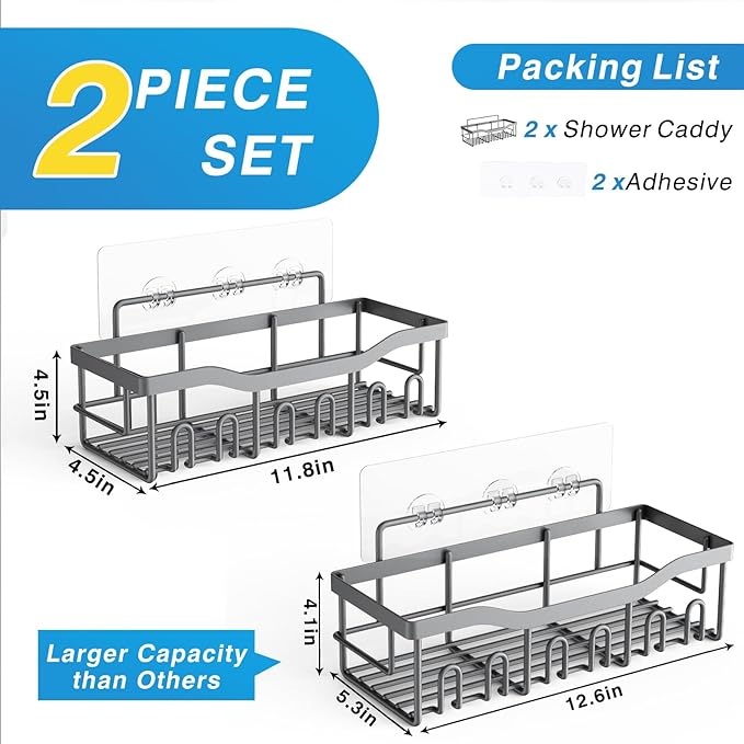 EUDELE Shower Caddy 2 Pack, Adhesive Shower Organizer for Home Decor & Kitchen Storage, No Drilling, Rustproof Stainless Steel Bathroom Shelf Organizer
