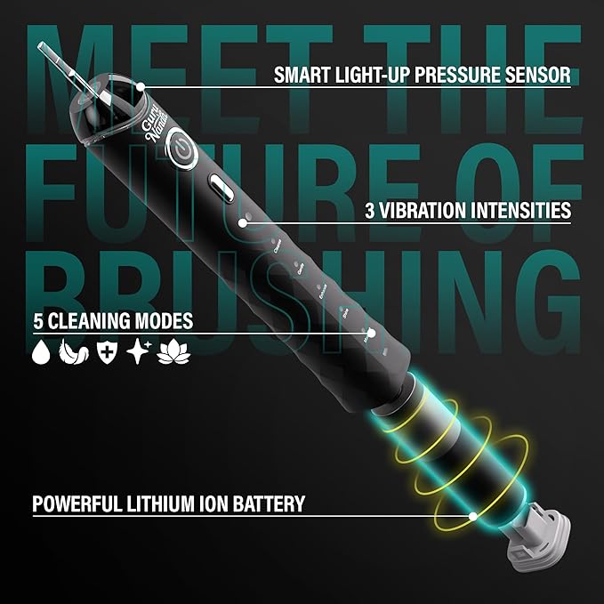 GuruNanda Pressure Sonic 2.0 Electric Toothbrush with Butter On Gums Bristles – Smart Pressure Sensor, 5 Modes, 2-Min Timer, 55-Day Rechargeable Battery, IPX7 Waterproof, Black