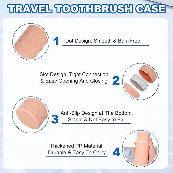 uxcell 2Pcs Travel Toothbrush Case, 8.1x2.8x2 Portable Travel Toothbrush Holder with Dot, Plastic Toothpaste Container for Bathroom, Gym, Business Trip, Camping, Light Pink