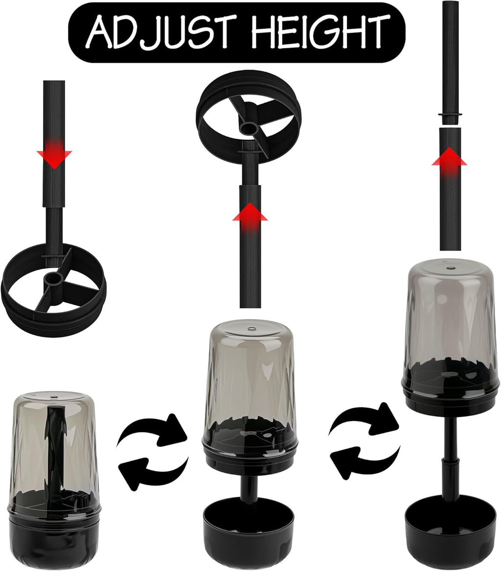 Toothbrush Holder Stand with Cup/Cover, Adjustable Height Toothbrush Organizer with 3 Slots, Portable for Bathroom, Travel, Camping (Black)