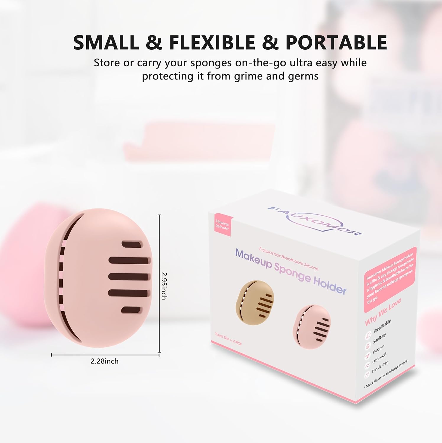 2 Pcs Makeup Sponge Holder,Double-Sided Breathable Silicone Beauty Blender Holder for Travel or Daily,Shatterproof Make-up Travel Case Quick Drying Easy to Carry,Grey+Pink